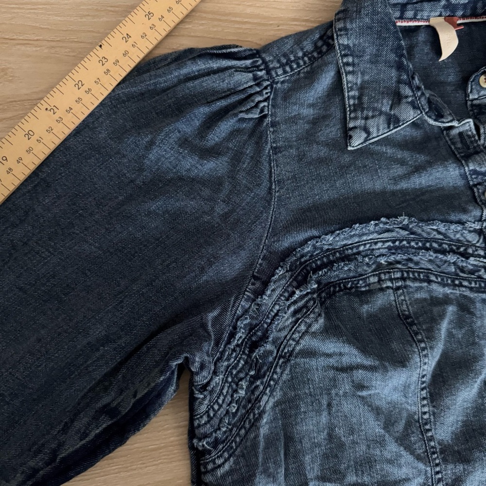 Anthropologie Pilcro 1X Denim Corset Button Up Long Sleeve Shirt Western Rodeo - Picture 8 of 9